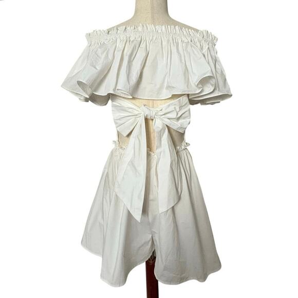Mable JILL RUFFLED OFF THE SHOURDER ROMPER White Women’s Sz M Cottagecore Bride - Picture 3 of 10